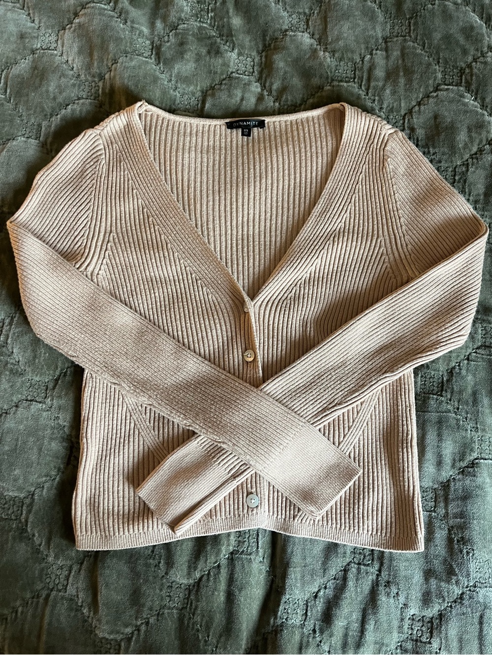Dynamite Ribbed V-Neck Button Cardigan